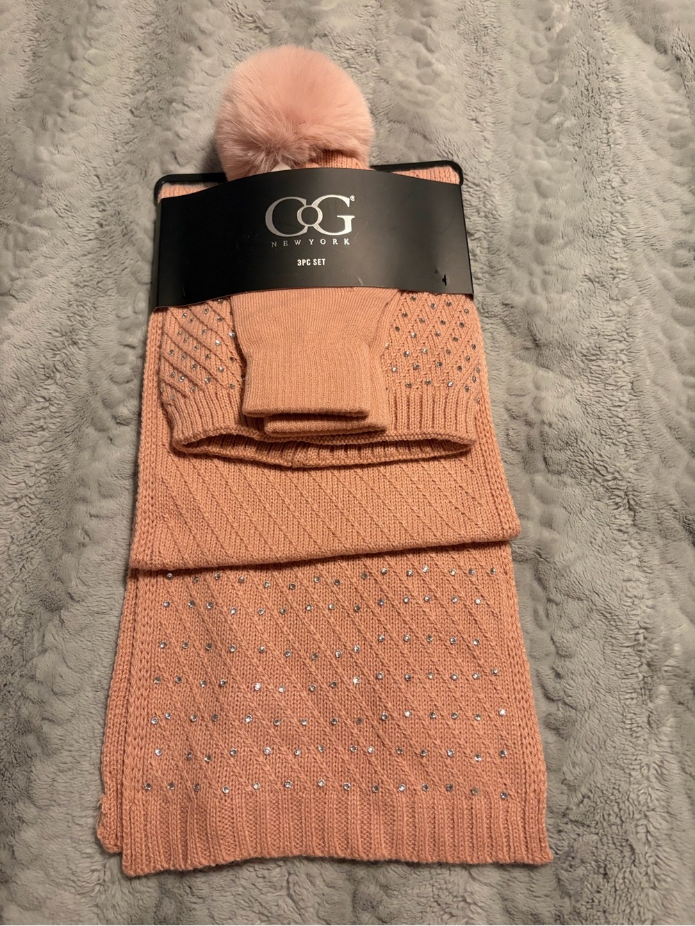 Pink Scarf, Gloves and Hat Set